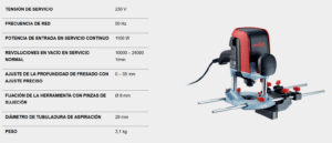 Fresadora superior lo 55 de mafell - caracteriticas técnicas